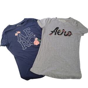 Aeropostale Rose Embroidered T-Shirt Womens M Classic Crew Y2k 2000 Lot Of 2